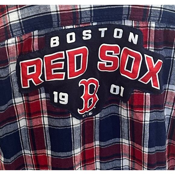 Boston Red Sox Plaid Flannel Shirt Shacket XL Oversized Unique Baseball Gray - Picture 2 of 6